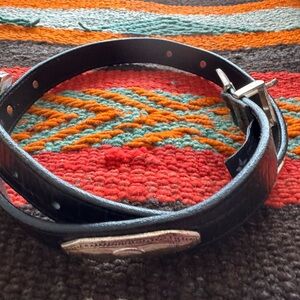 Brighton Black Leather Belt with Silver Accents